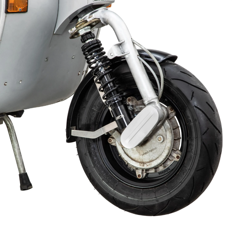 Spatbord 2.0 Garelli EVO II voor Vespa PX 80-200ccm, GFK zwart, beugel roestvrij staal geborsteld