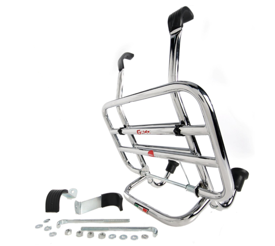 Bagagerek vooraan voor Vespa S 50-150cc, opvouwbaar, chroom