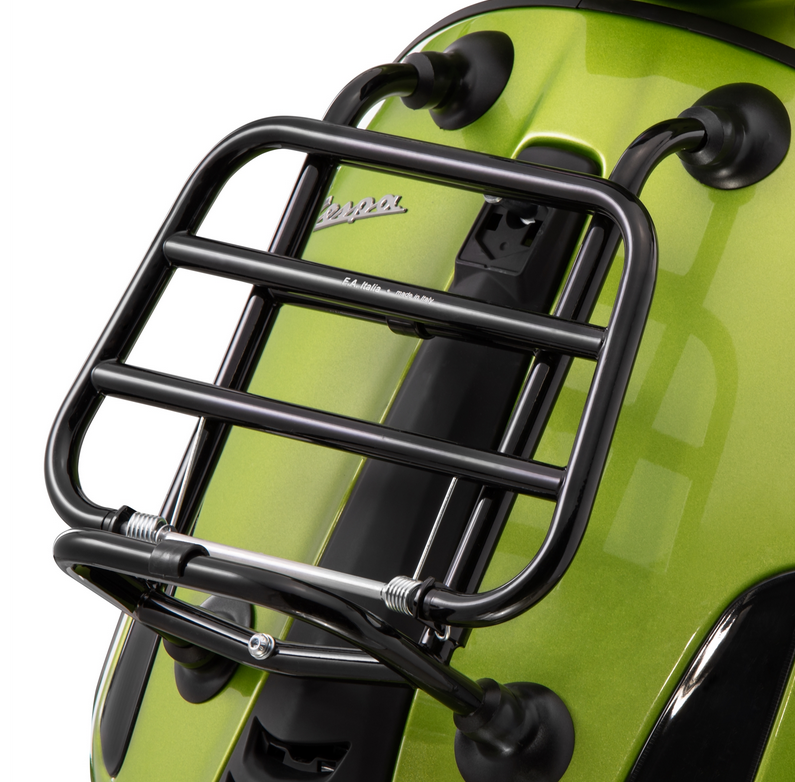 Bagagerek vooraan voor Vespa Primavera /Sprint /Elettrica 50-150ccm, opvouwbaar, glanzend zwart