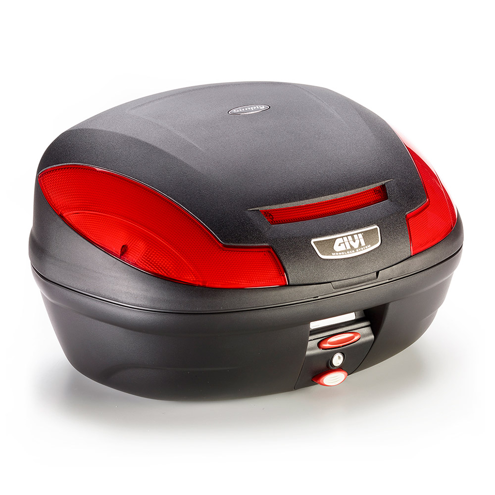E470 Simply III MONOLOCK Topkoffer zwart met rode reflectoren en deksel zonder plaat Givi