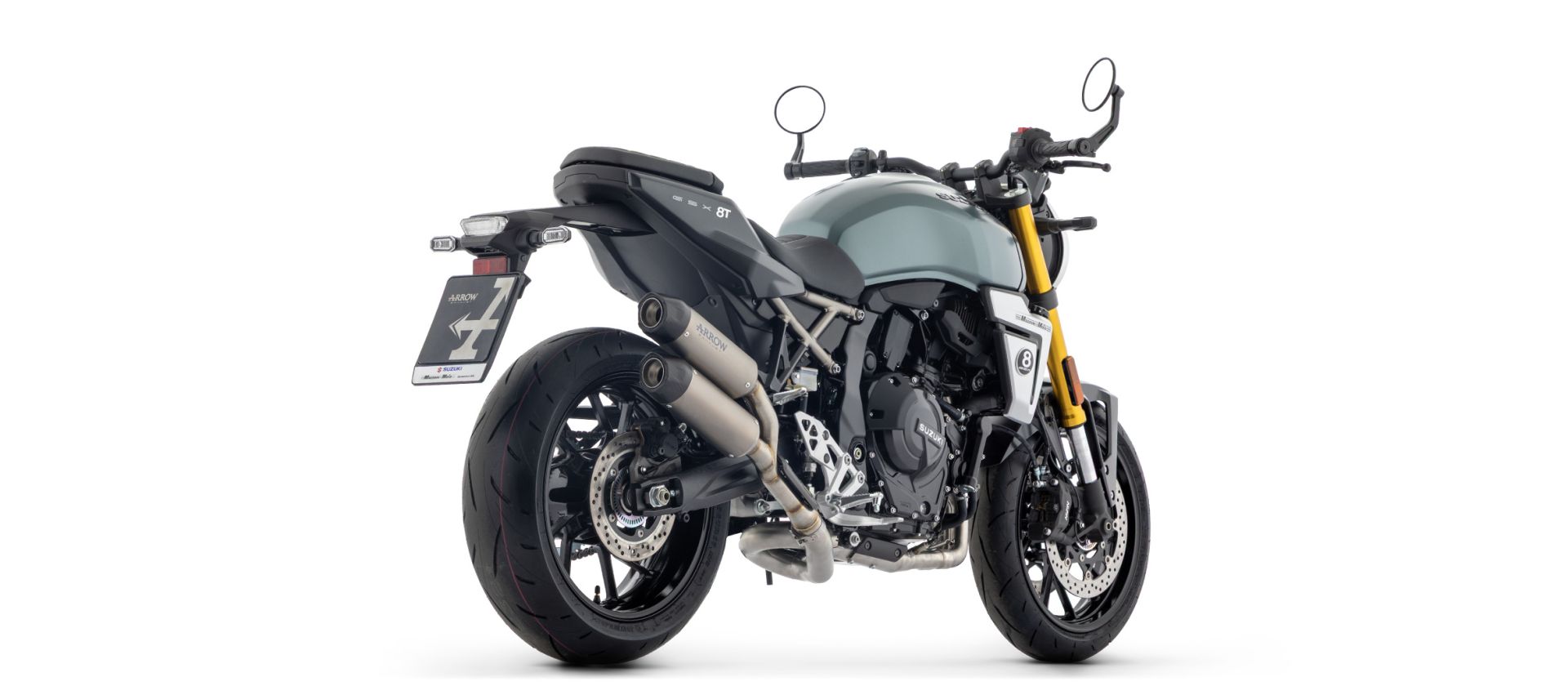 ARROW-uitlaat ROUND-SIL titanium met carbon-eindkap voor Suzuki GSX-8T, GSX-8TT (25-)