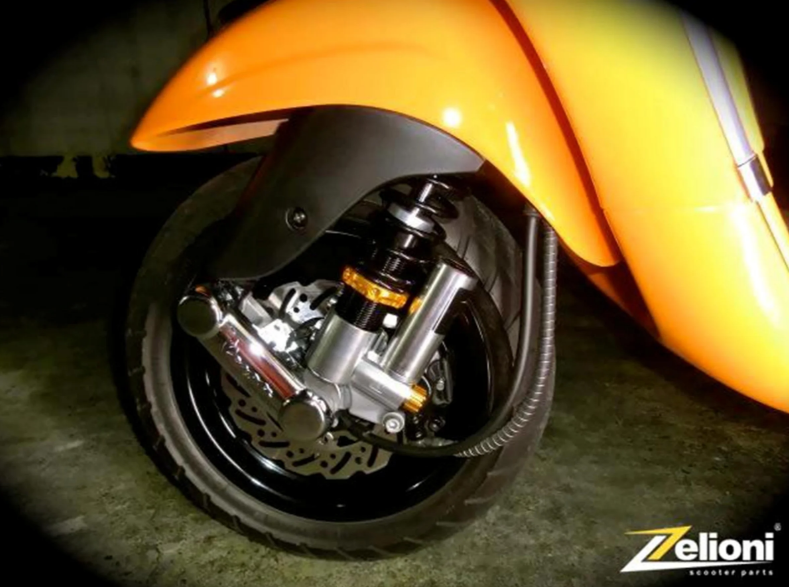 Schokdemper voor ZELIONI voor Vespa ET2/ET4/LX/LXV/S 50-150ccm, zilver/oranje/zwart