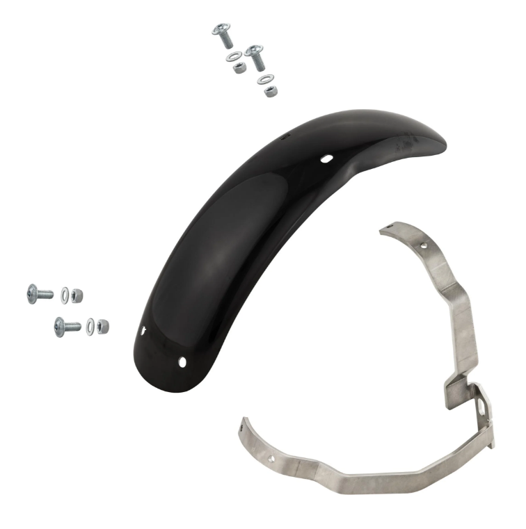 Spatbord 2.0 Garelli Race EVO II voor Vespa PX 80-200ccm, GFK zwart, beugel roestvrij staal geborsteld