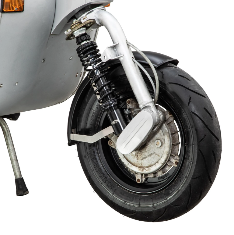 Spatbord 2.0 Garelli voor Vespa PX 80-200ccm, metaal zwart mat, beugel roestvrij staal geborsteld