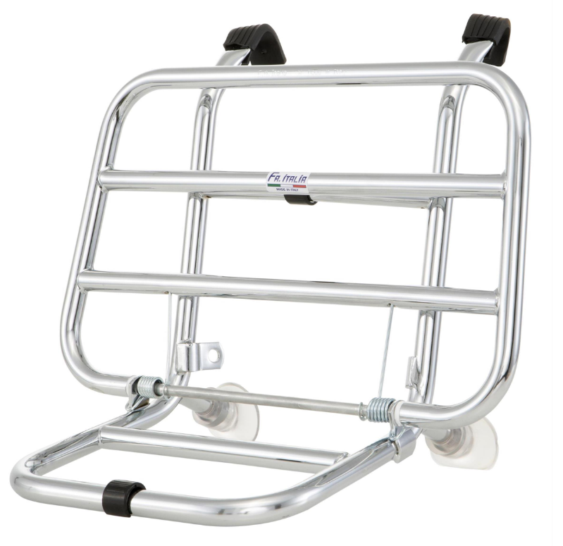 Bagagerek vooraan voor Vespa PX 80-200cc, opvouwbaar, chroom