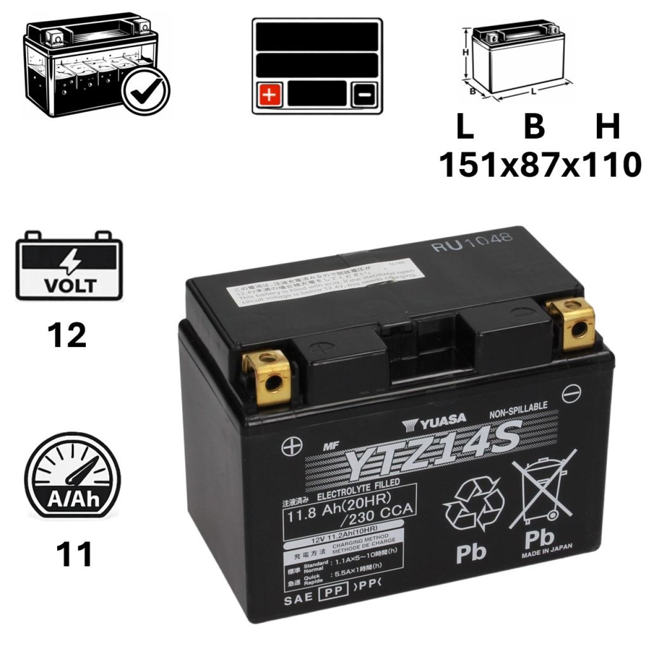 Yuasa-accu 12 V, 11 A, gel / SLA
