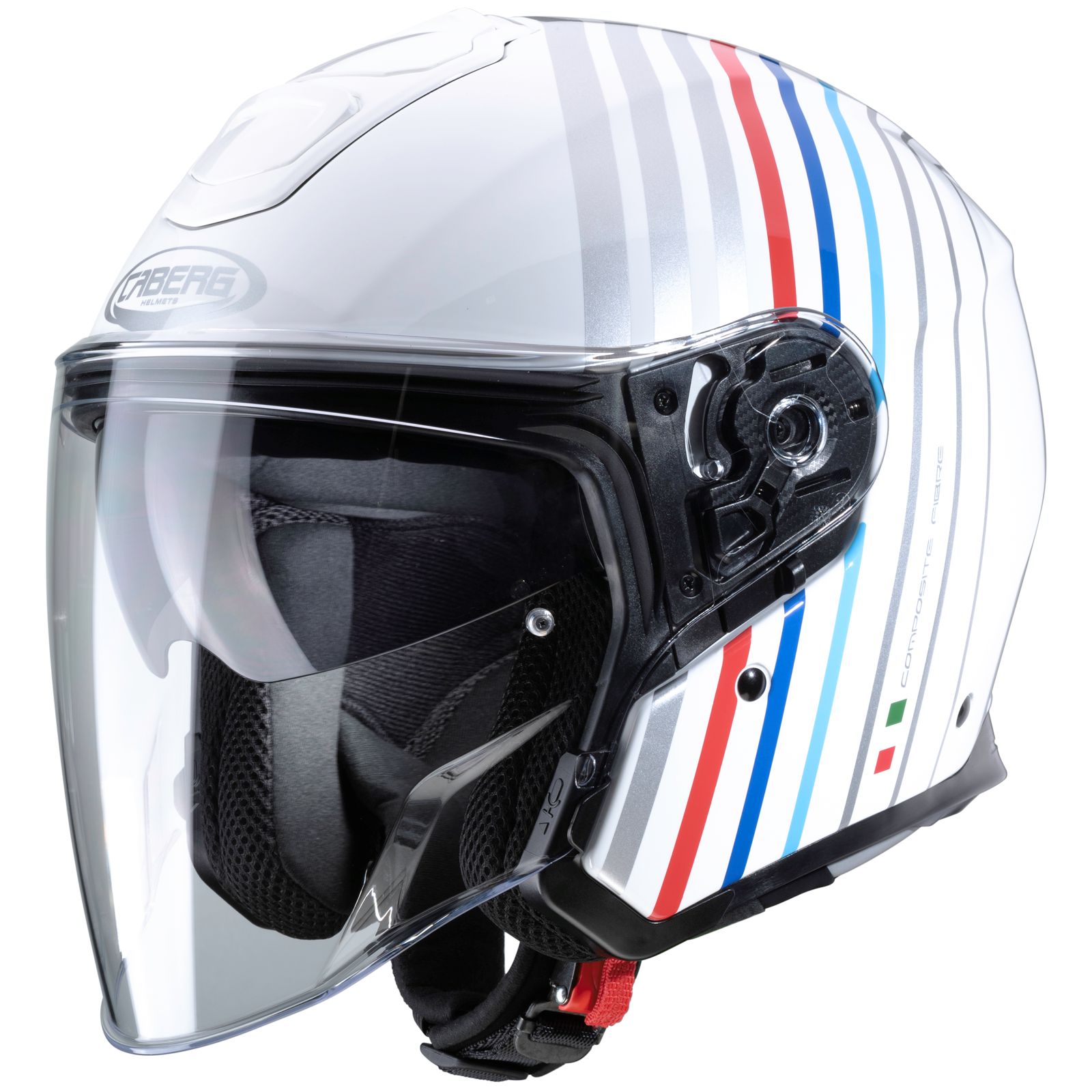 Caberg Helm Flyon Bakari, wit/zilver-blauw-rood
