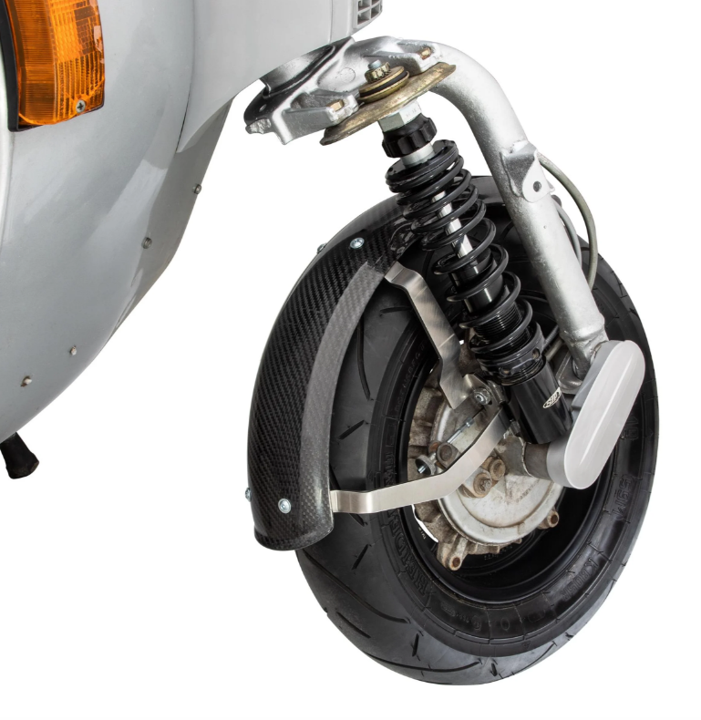 Spatbord 2.0 Garelli EVO II voor Vespa PX 80-200ccm, carbon helder, roestvrijstalen beugel