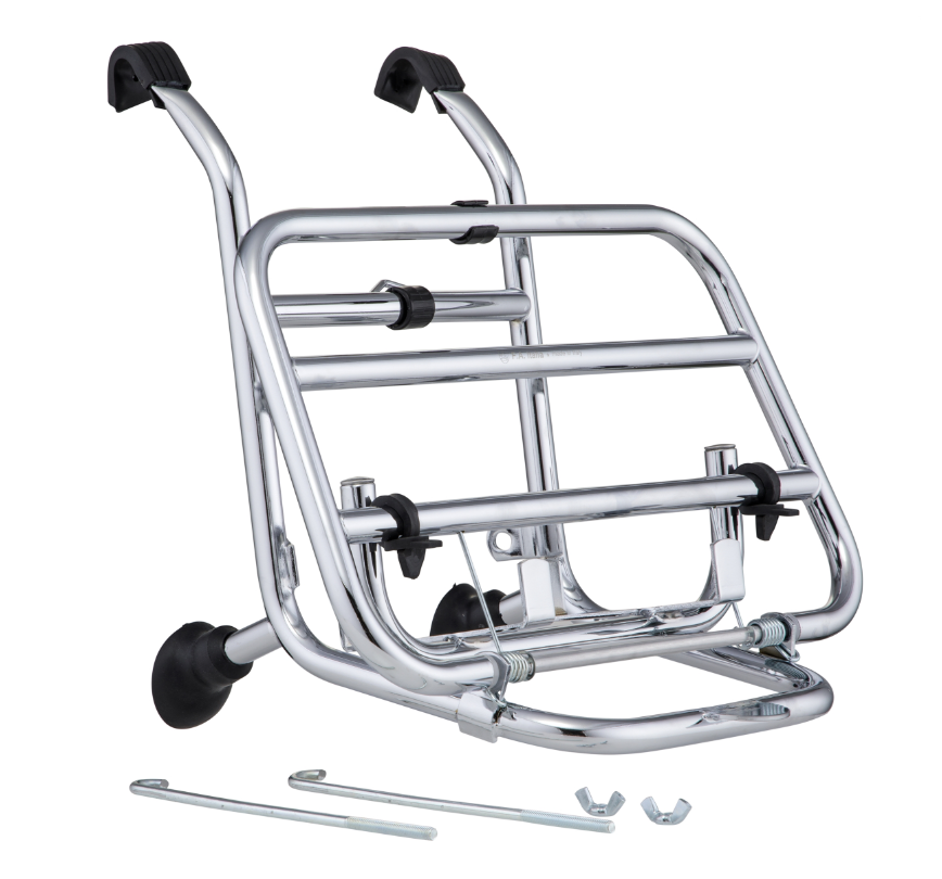 Bagagerek vooraan voor Vespa PX 80-200cc, opvouwbaar, chroom