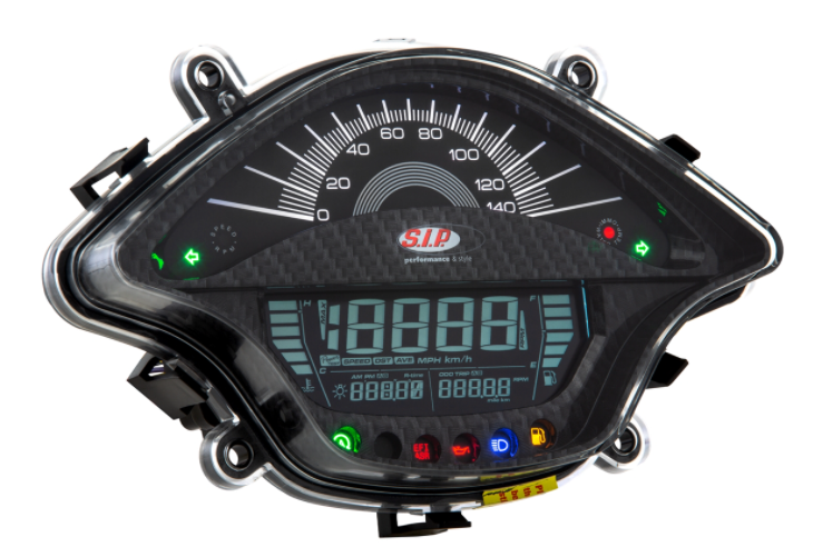 Toerenteller/snelheidsmeter voor Vespa Primavera/Sprint 50-150cc 2T/4T AC, carbon look
