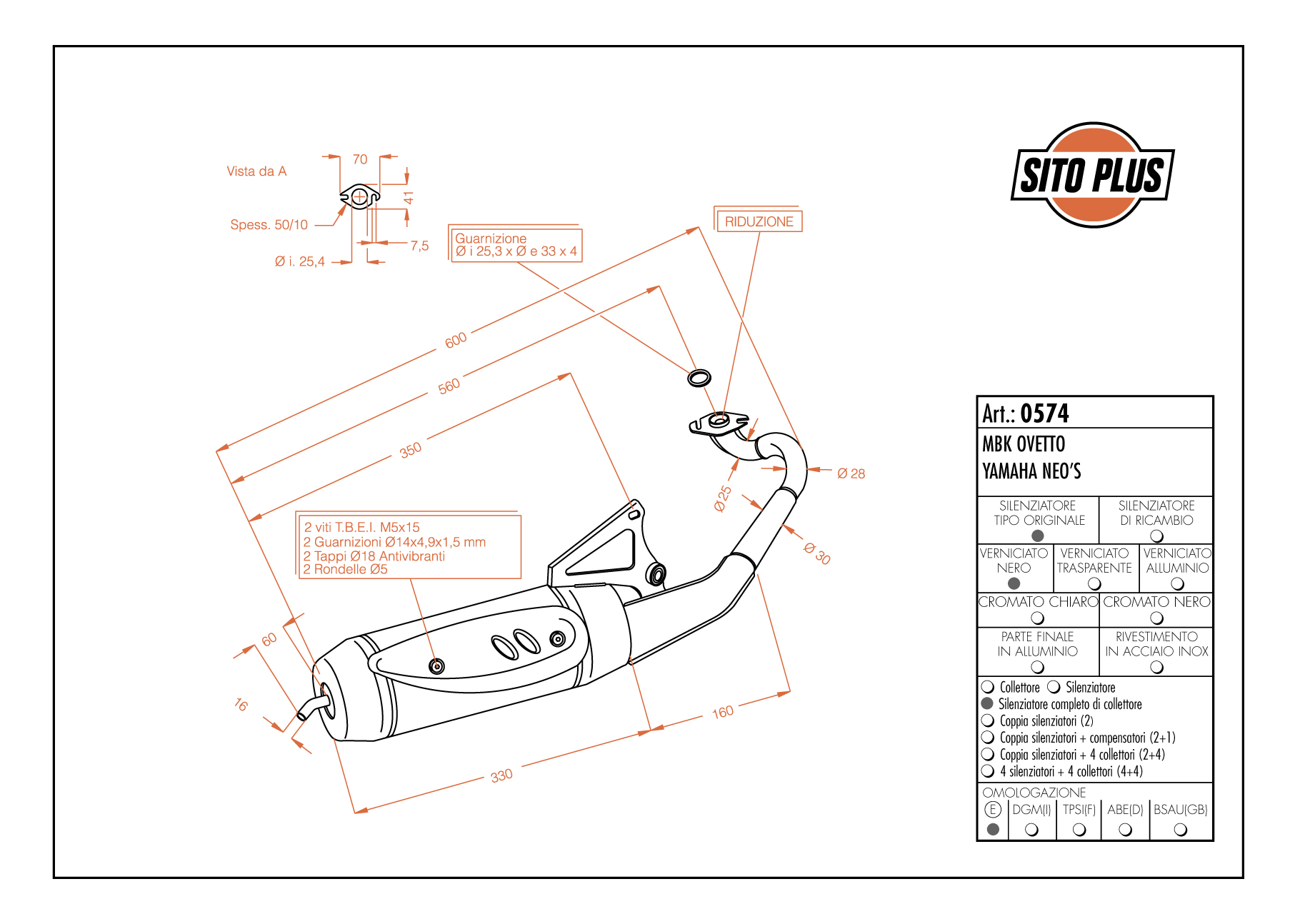 Sito / LeoVince uitlaatsysteem Sito Plus, staal voor Yamaha NEO'S 50 (Bj.02-12)