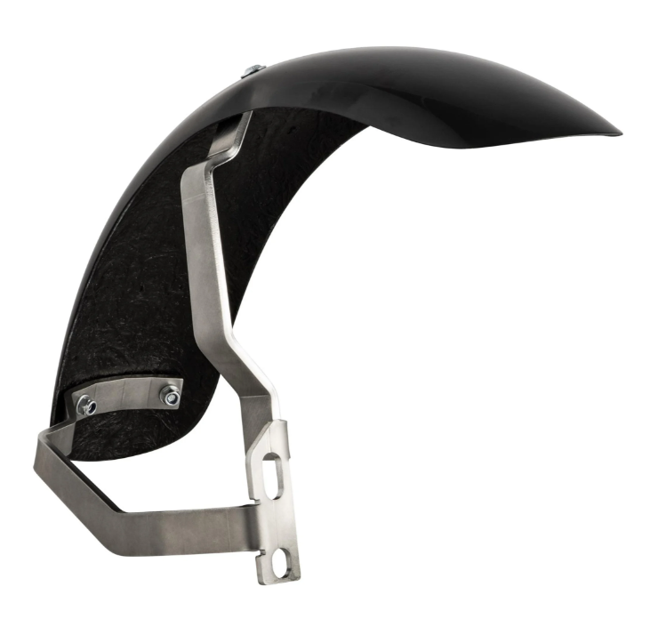 Spatbord 2.0 Garelli Race EVO II voor Vespa PX 80-200ccm, GFK zwart, beugel roestvrij staal geborsteld