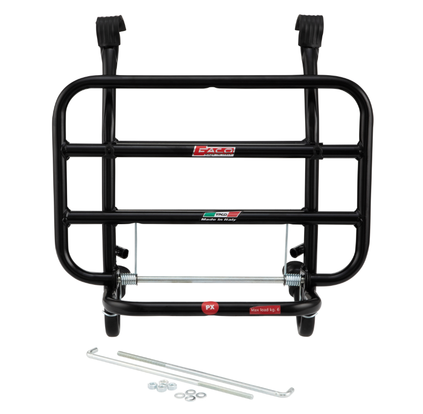 Bagagerek vooraan voor Vespa PX 80-200cc, opvouwbaar, zwart