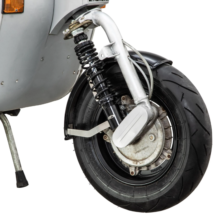 Spatbord 2.0 Garelli voor Vespa PX 80-200ccm, metaal zwart glanzend, beugel roestvrij staal geborsteld
