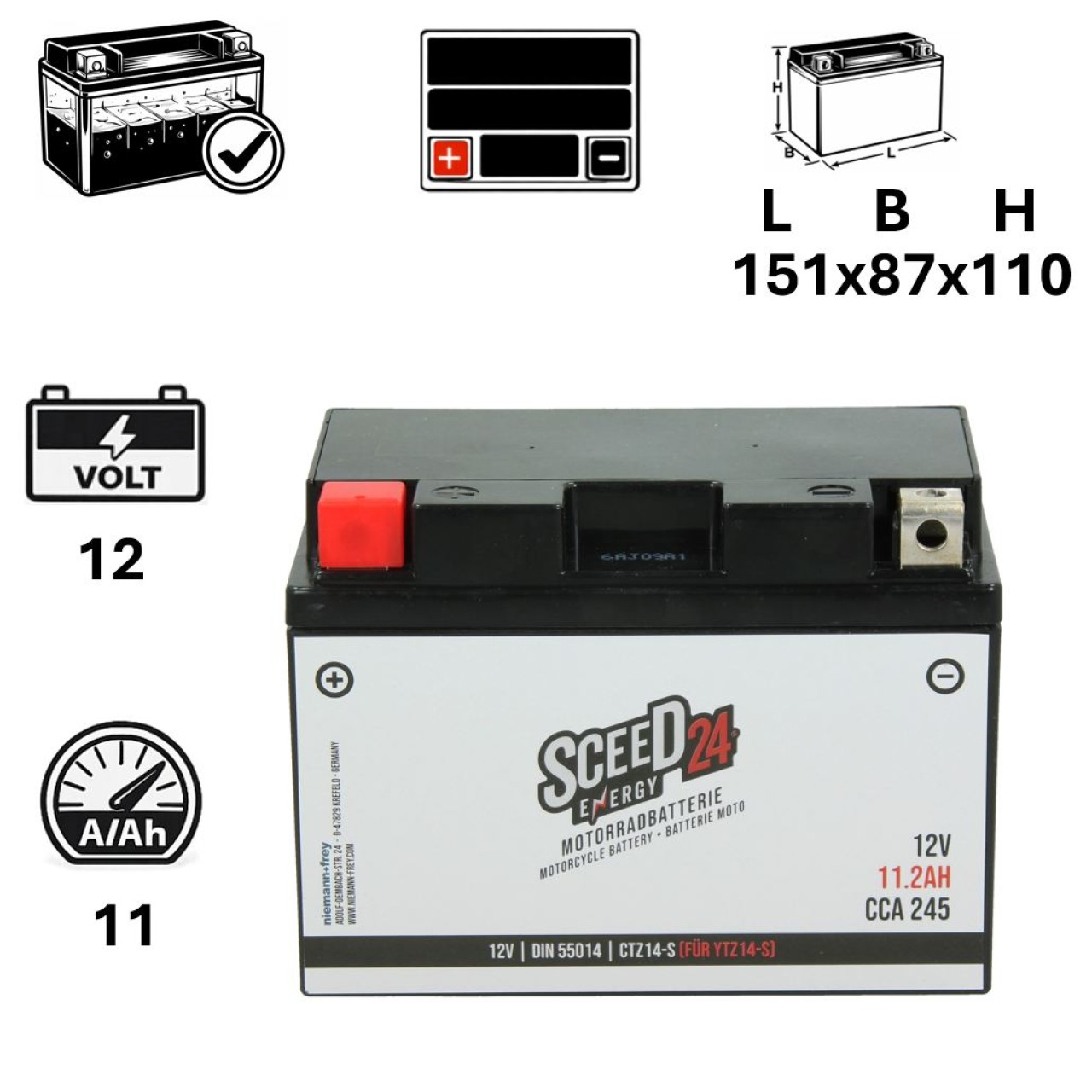 Sceed24-accu 12 V, 11 A, gel / SLA