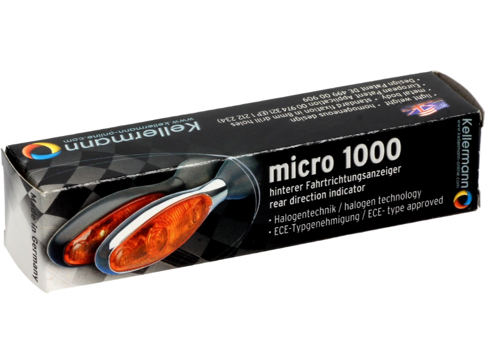Kellermann indicator, Micro 1000 Halogeen, staal, halogeen, HR/HL, 12 V, 6 W, glanzend chroom, M8x20
