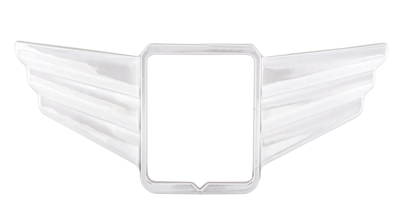 Cascade siervleugel voor vierkant PIAGGIO embleem, Mark II, voor Vespa, aluminium, chroom