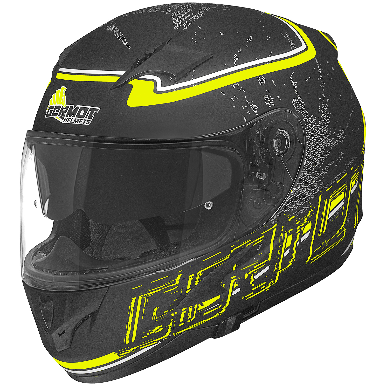 Germot GM 306 integraalhelm, mat zwart/fluo geel