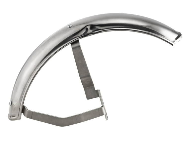 Spatbord 2.0 Garelli voor Vespa PX 80-200ccm, gepolijst roestvrij staal, houder roestvrij staal