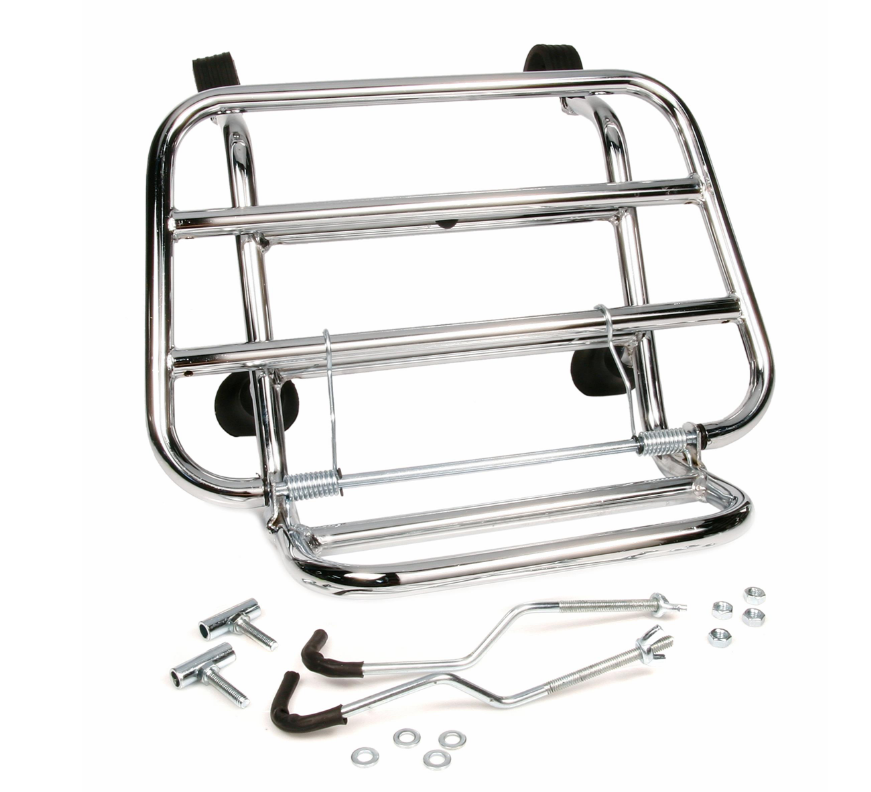 Bagagerek vooraan voor Vespa S 50-150cc, opvouwbaar, chroom