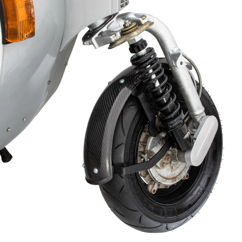 Spatbord 2.0 Garelli EVO II voor Vespa PX 80-200ccm, carbon helder, beugel zwart