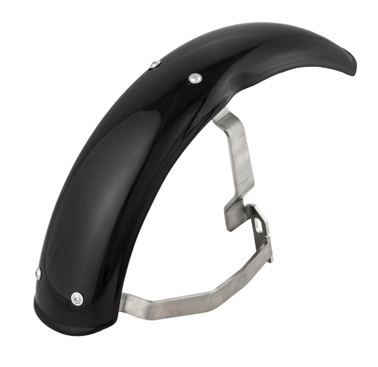 Spatbord 2.0 Garelli EVO II voor Vespa PX 80-200ccm, GFK zwart, beugel roestvrij staal geborsteld