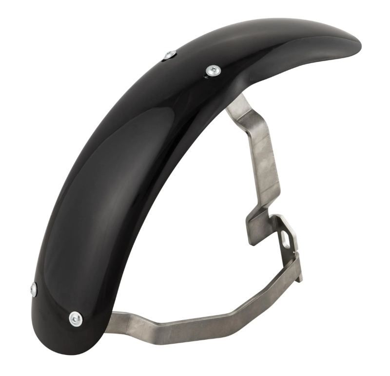 Spatbord 2.0 Garelli Race EVO II voor Vespa PX 80-200ccm, GFK zwart, beugel roestvrij staal geborsteld