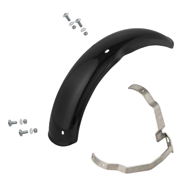 Spatbord 2.0 Garelli EVO II voor Vespa PX 80-200ccm, GFK zwart, beugel roestvrij staal geborsteld