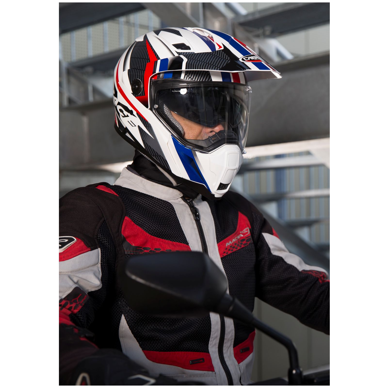 Caberg Helm Xtrace Savana, wit/rood-blauw
