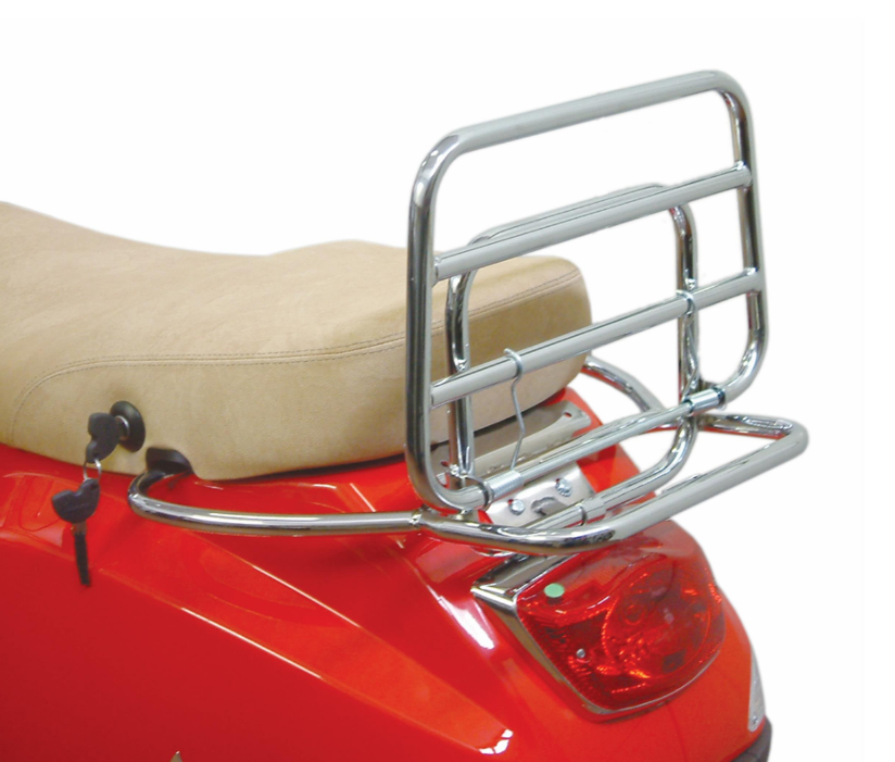 Bagagerek achteraan voor Vespa LX/LXV/S 50-150cc, opvouwbaar, chroom