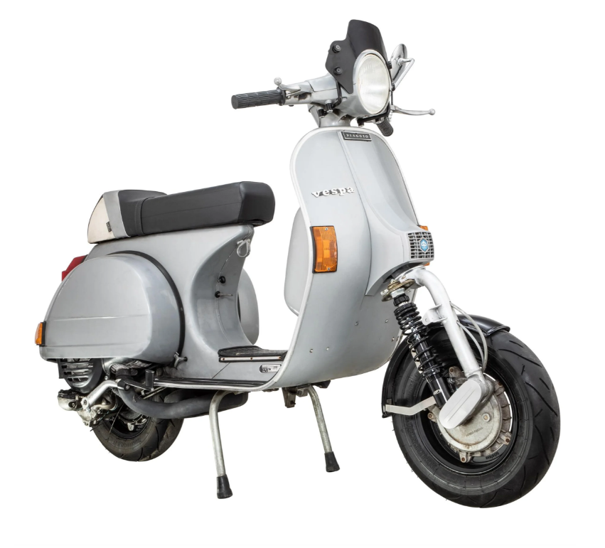 Spatbord 2.0 Garelli voor Vespa PX 80-200ccm, metaal zwart glanzend, beugel roestvrij staal geborsteld