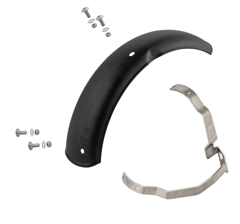 Spatbord 2.0 Garelli voor Vespa PX 80-200ccm, metaal zwart mat, beugel roestvrij staal geborsteld
