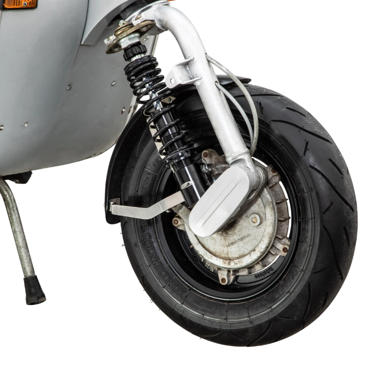 Spatbord 2.0 Garelli Race EVO II voor Vespa PX 80-200ccm, GFK zwart, beugel roestvrij staal geborsteld
