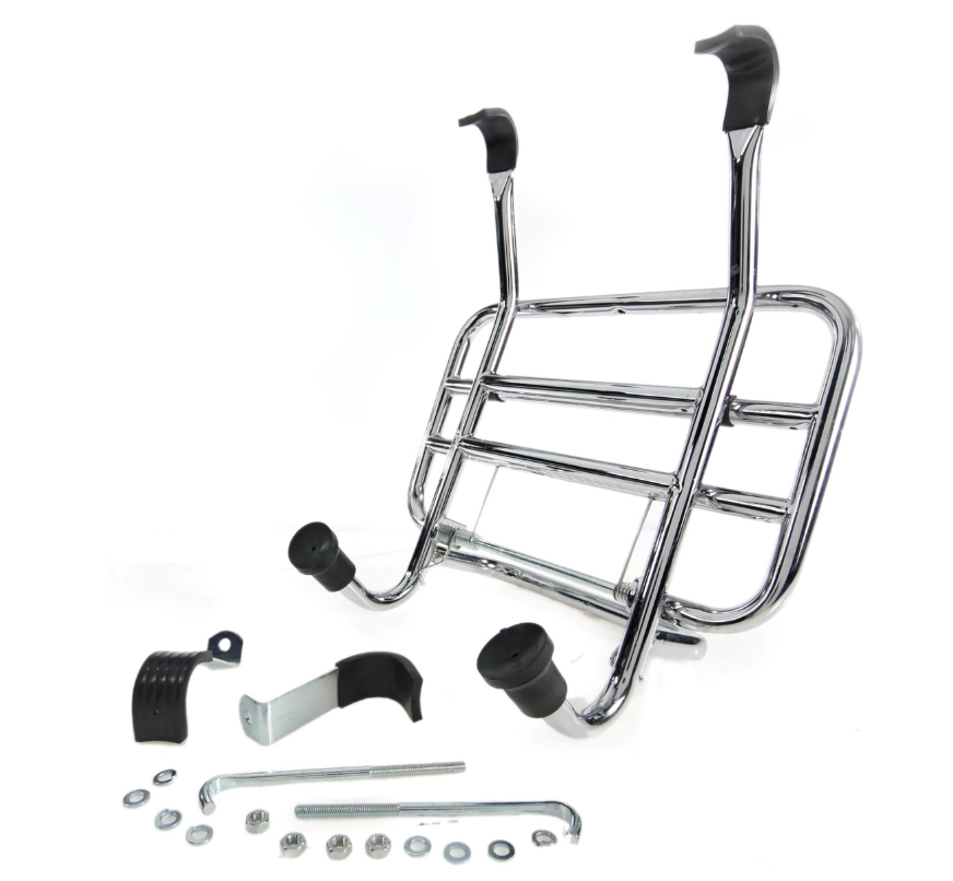Bagagerek vooraan voor Vespa S 50-150cc, opvouwbaar, chroom