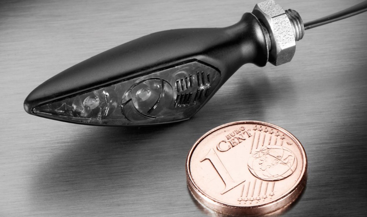Kellermann-indicator, Rhombus S Dark, aluminium, LED, VR/HL, 12 V, zwart gesatineerd, M5x0,5x6,5