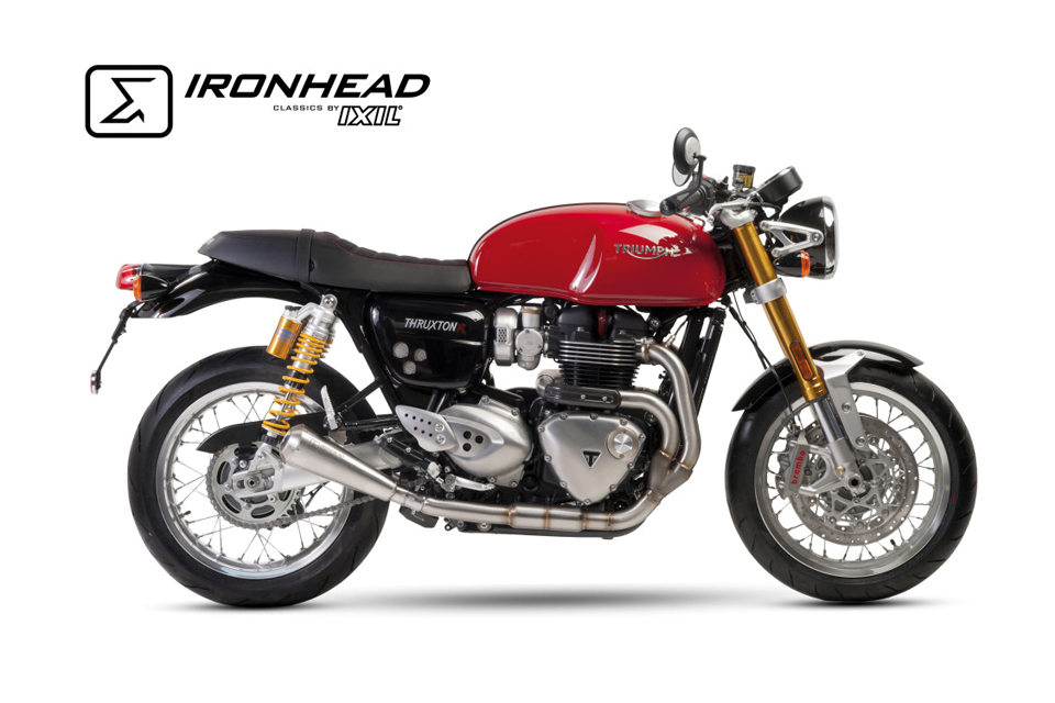 IRONHEAD achterdemper Triumph Thruxton 1200 R (16-17), roestvrij staal, slip-on, paar, E-keur, Euro4