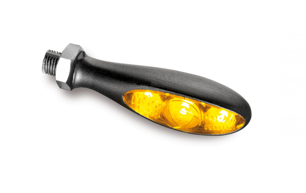 Kellermann indicator, Micro S Dark, aluminium, LED, V/H, L/R, 12 V, zwart satijn, M5x0,5x6,5