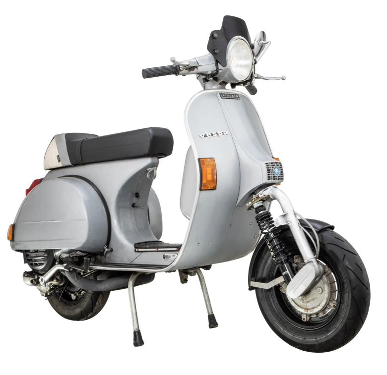 Spatbord 2.0 Garelli voor Vespa PX 80-200ccm, metaal zwart mat, beugel roestvrij staal geborsteld