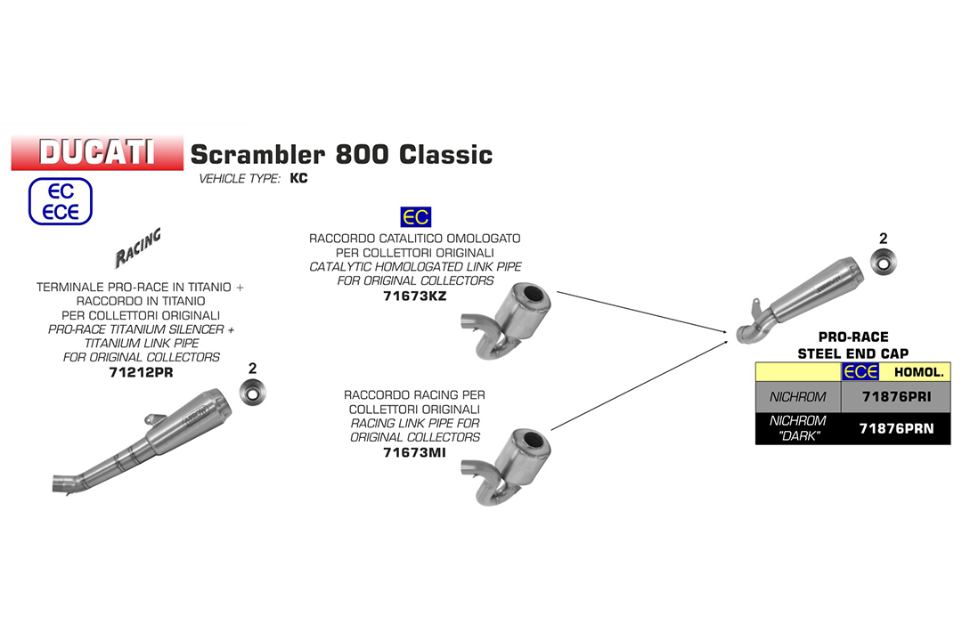 ARROW Zwischenrohr für Monster 797 2017-  / Scrambler 800 2017-  / Scrambler 800 Cafe Racer 2017-  /