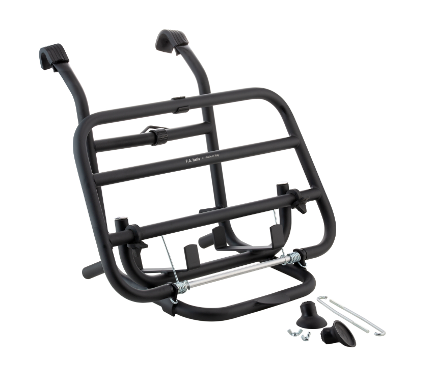 Bagagerek vooraan voor Vespa PX 80-200cc, opvouwbaar, zwart
