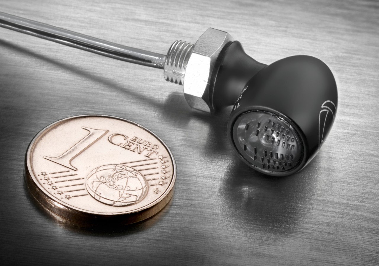 Kellermann indicator, Atto Dark, aluminium, LED, V/H, L/R 12 V, zwart gesatineerd, M5x0,5x6,5