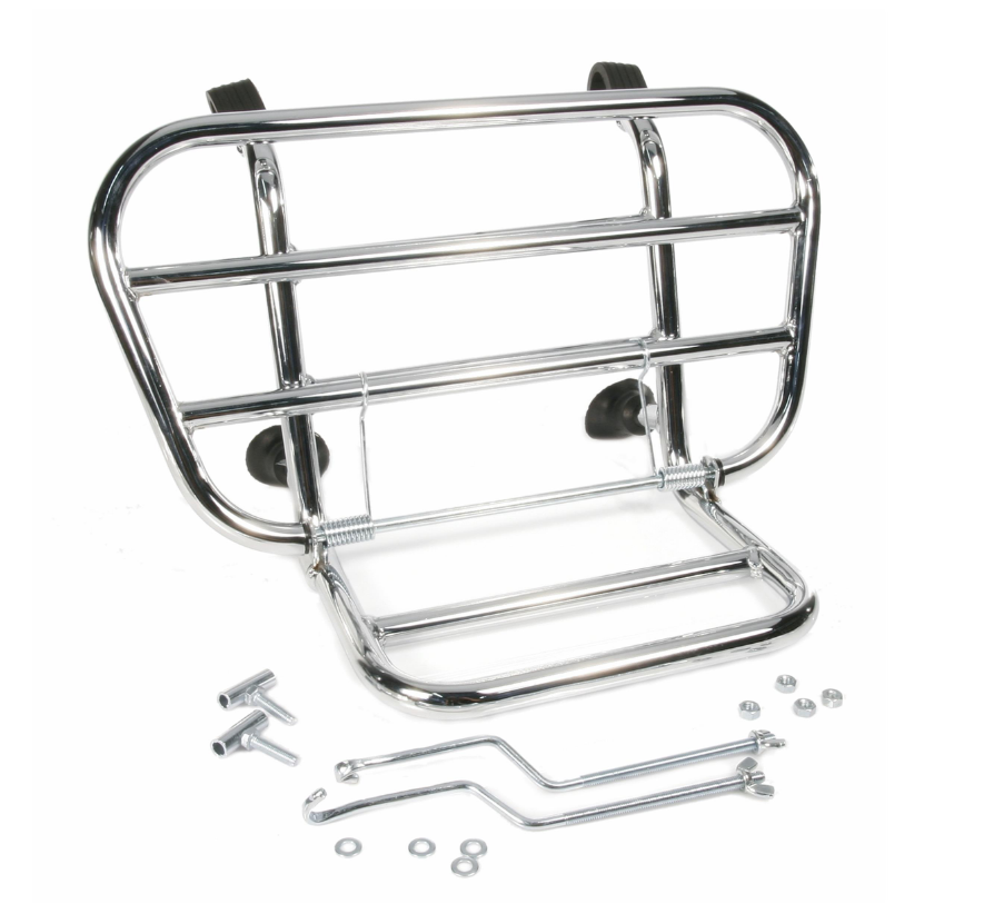 Bagagerek vooraan voor Vespa PX 80-200cc, opvouwbaar, chroom