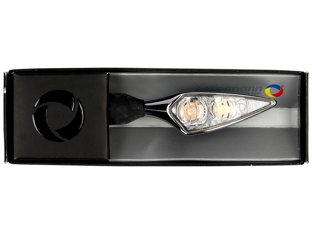 Kellermann indicator, Rhombus Extreme, aluminium, LED, VL/HR, 12 V, glanzend chroom, M8x20, E-gekeurd
