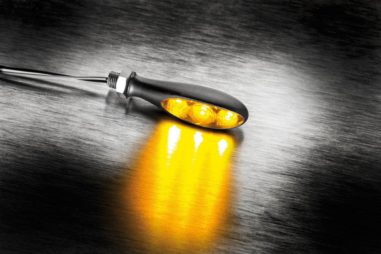 Kellermann indicator, Micro S Dark, aluminium, LED, V/H, L/R, 12 V, zwart satijn, M5x0,5x6,5