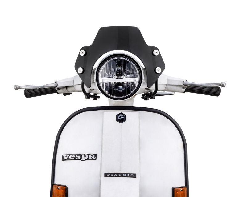Flyscreen voor Vespa PX 80-200ccm, zilveren houder, zwart getint