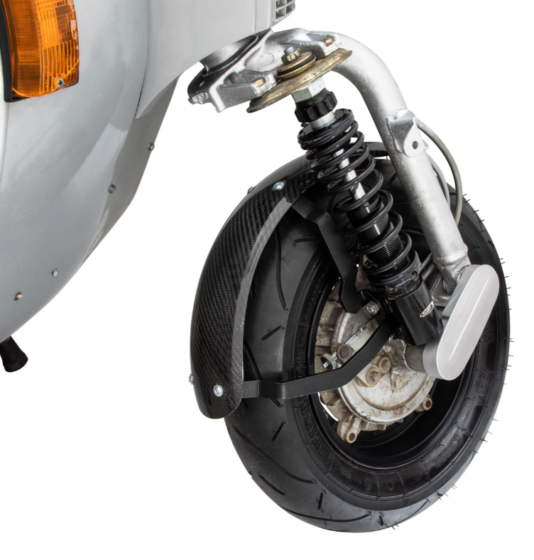 Spatbord 2.0 Garelli Race EVO II voor Vespa PX 80-200ccm, carbon helder, beugel zwart