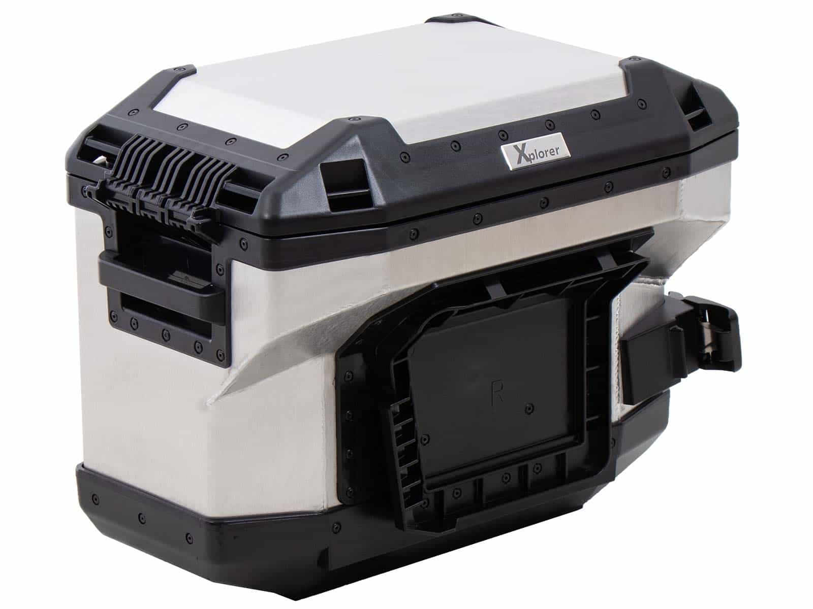 Aluminium zijkoffer Xplorer 37 Cutout (uitsparing voor uitlaat) rechts zilver Hepco & Becker