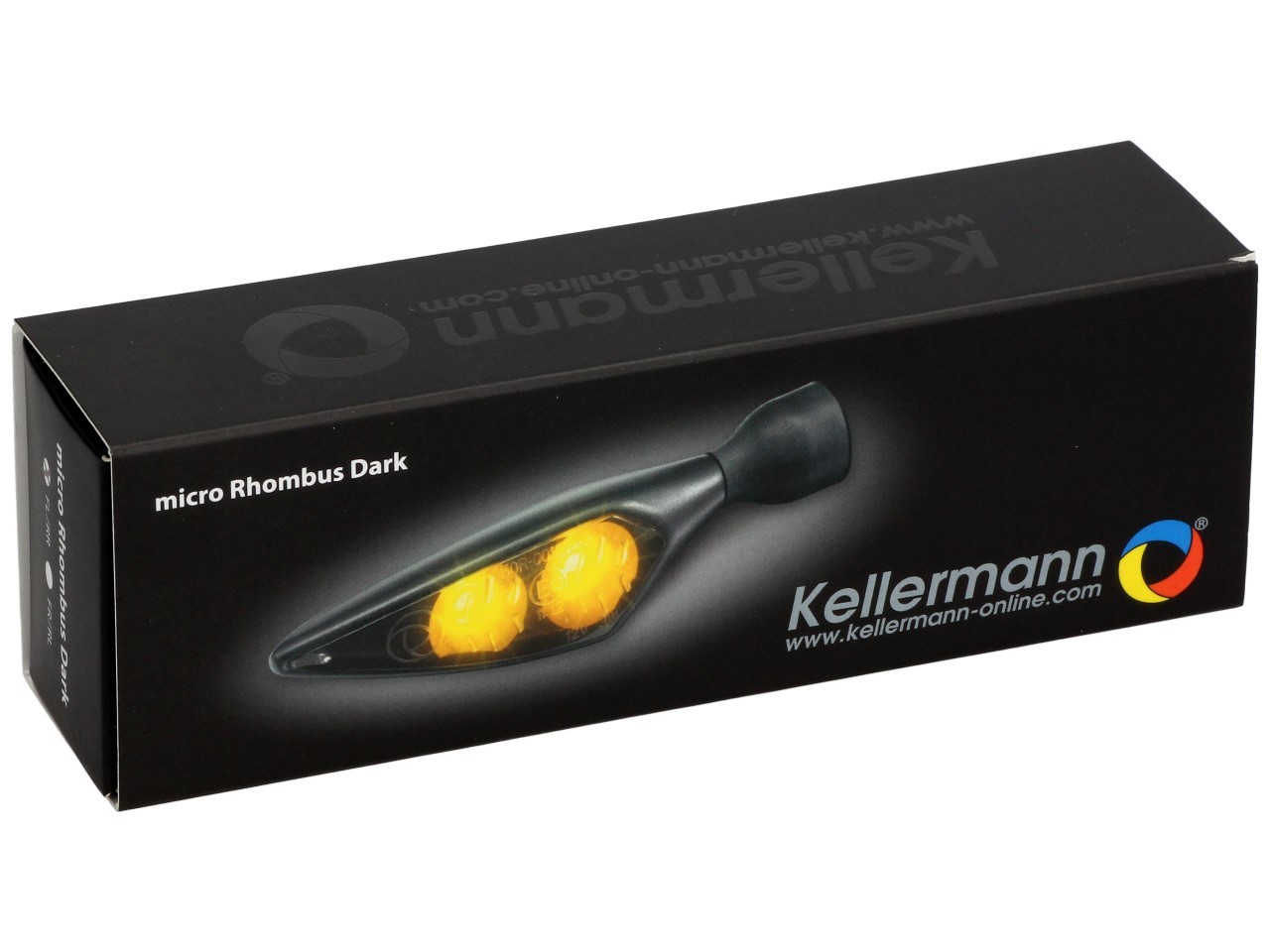 Kellermann-indicator, Rhombus Dark, staal, LED, VR/HL, 12 V, zwart gesatineerd, M8x20, E-keurmerk