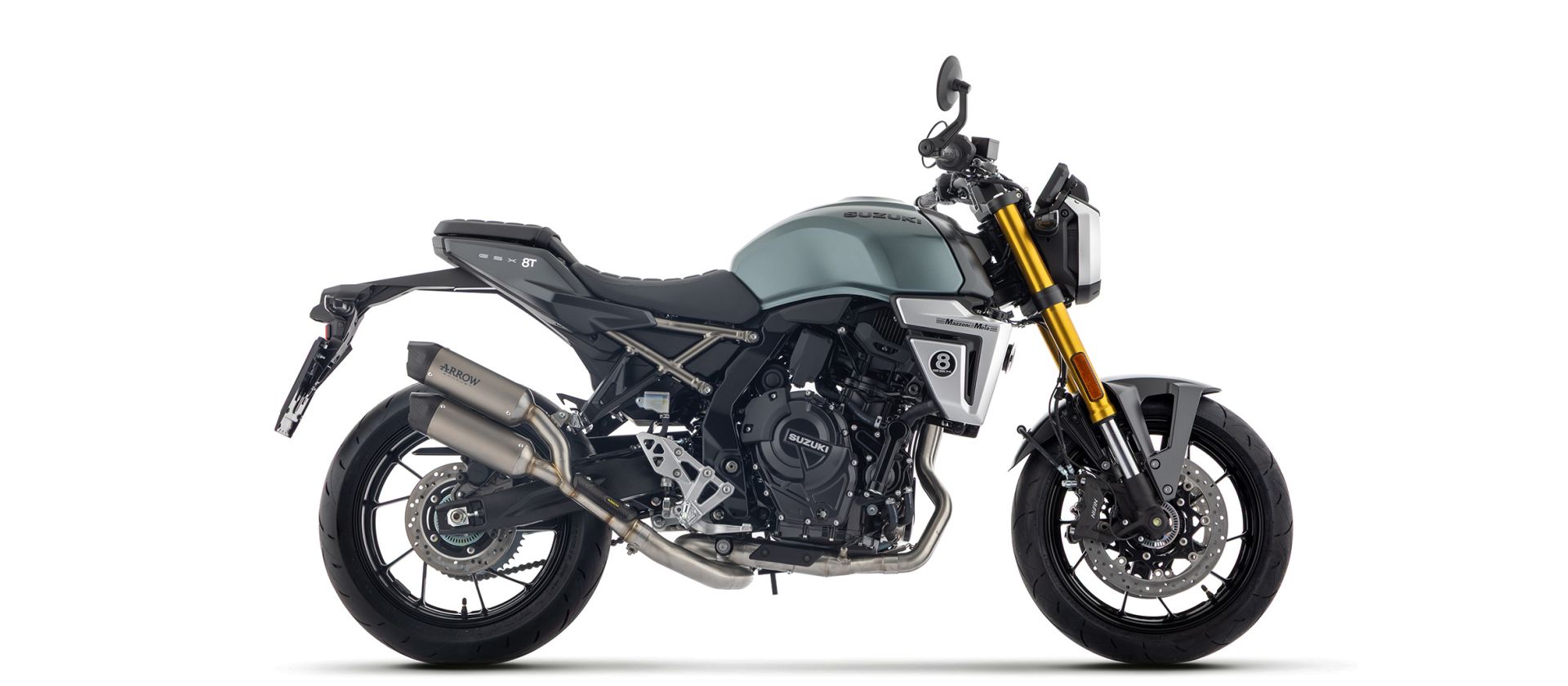 ARROW-uitlaat ROUND-SIL titanium met carbon-eindkap voor Suzuki GSX-8T, GSX-8TT (25-)