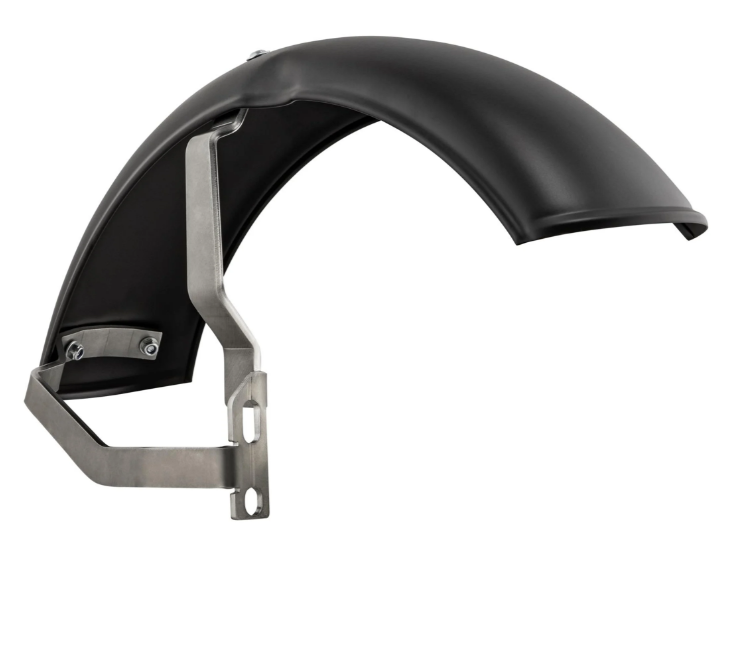 Spatbord 2.0 Garelli voor Vespa PX 80-200ccm, metaal zwart mat, beugel roestvrij staal geborsteld